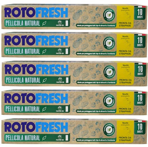 Pellicola Cucina Alimenti BIODEGRADABILE e Compostabile, 5x10 MT, 100% ITALIANA, Film Trasparente Alimentare Estensibile, Accessori Cucina Ecologici