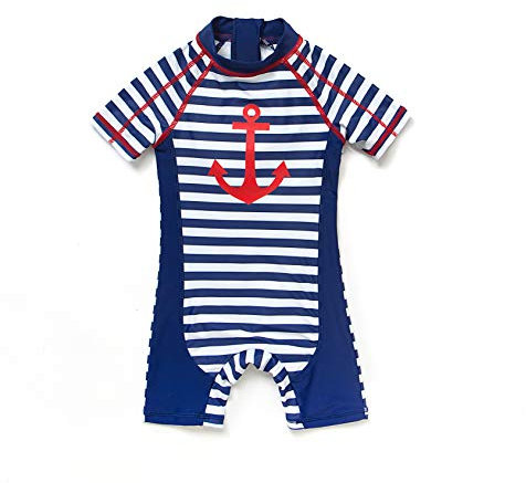 Traje de sol para bebé niño con protección solar UPF 50+, todo en uno, con cremallera, traje de baño con sombrero de sol (capitán, 18-24 meses)
