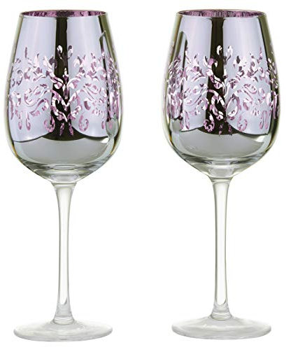 ARTLAND - Set di 2 bicchieri da vino in Filigree - Bicchieri placcati lilla, finitura argento a specchio, set regalo vino in confezione regalo