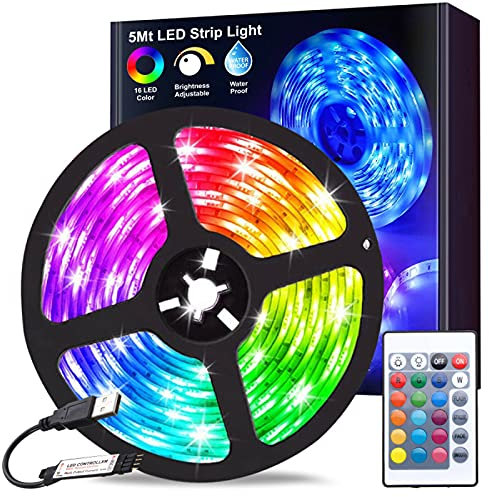 GLY Led Strip Lights 5050 RGB Colour Changing Tape Cabinet USB TV Kitchen Lighting for Christmas, and All Festivals with Remote (3M 90 LED)