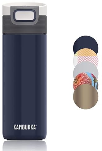 KAMBUKKA Gourde Isotherme (500ml) - Thermos Etanche: Technologie Snapclean® - Idéal pour Boissons Chaudes et Froides - Fond Antidérapant - Acier Inoxydable - Modèle ETNA Denim Blue