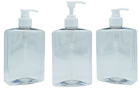 10 x Empty 500ml Clear Plastic Rectangular Hand Wash Bottle with White Lotion Pump (Liquid Soap/Hand Gel Dispenser)