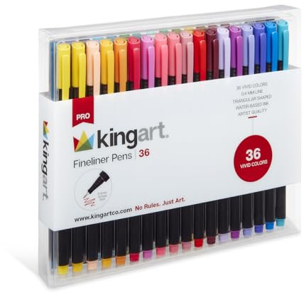 KINGART Pro Fineliner, 0,4 mm Strichbreite, dreieckiger ergonomischer Schaft, Set mit 36 einzigartigen Farben