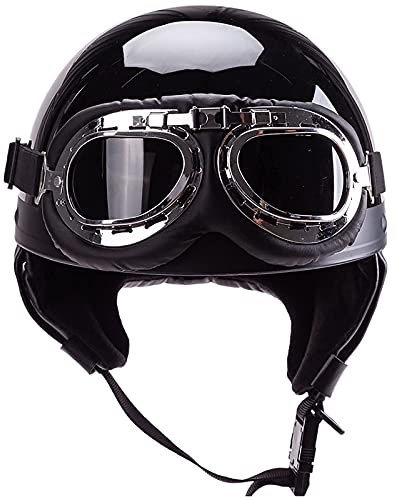 MRDAER Motorrad Jethelm für Herren Damen, Motorrad Halbhelm ECE Approved Vintage Baseball Skull Cap mit Retro Brille Jet-Helm für Outdoor Riding A,56-60CM