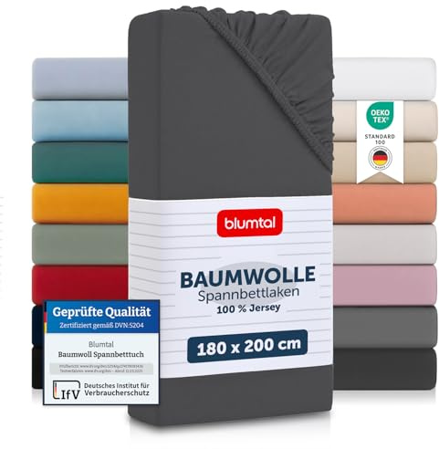 Blumtal® Basics Spannbettlaken 180x200cm Jersey im 2er Set - Spannbettlaken 180x200cm Baumwolle 100% - Oeko-TEX zertifiziertes Spannbetttuch 180x200cm - Matratzenbezug - Leintuch 180x200 - Anthrazit