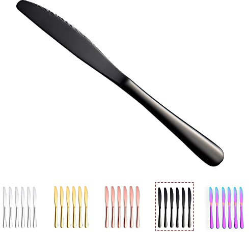 Kyraton Menümesser 6-teilig, Edelstahl 9 Zoll Steakmesser-Set Tafelmesser, Besteck Buttermesser, spülmaschinenfest (Schwarz)