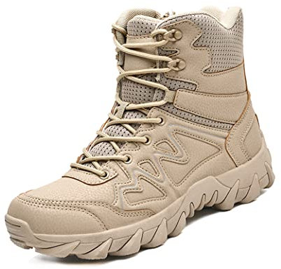 IYVW OKIY 6677 Stivali da combattimento militari e tattici da uomo Stringate Casual Scarpe da caccia da trekking all'aria aperta Addestramento della polizia Stivaletti beige 42 EU