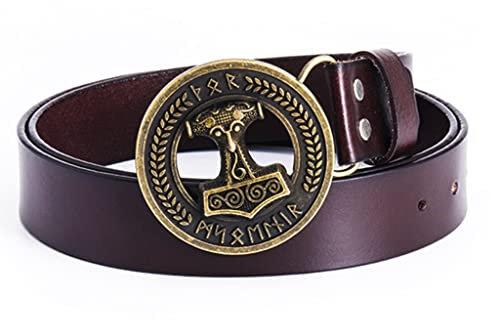 WYPAN Thor Hammer Mittelalterlicher Wikinger Gürtel, Brauner Schwarzer Langer Lederritter Freizeitgürtel Für Herren, Vintage Renaissance Cosplay Kostümzubehör,Braun,125 cm
