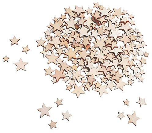 700pcs Mini Wooden Stars Slices, Mixed Size Wooden Star 10/12/15/20mm | Embellishments Mini Star Natural Tags for Christmas Wedding Party DIY Crafts Table Scatter Decoration