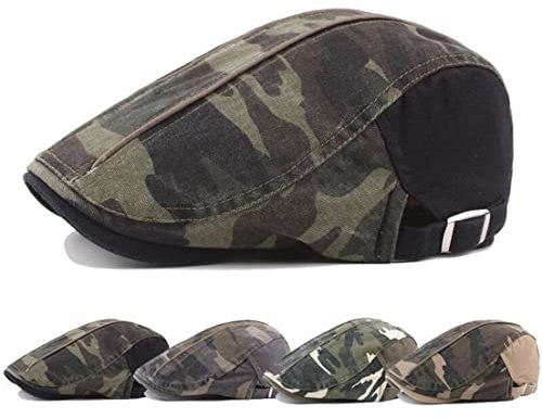 AXIAO Camouflage Flatcap Herren Schiebermütze Baumwolle Freizeit Outdoor Jagd Schirmmütze Flache Kappe (Schwarz)