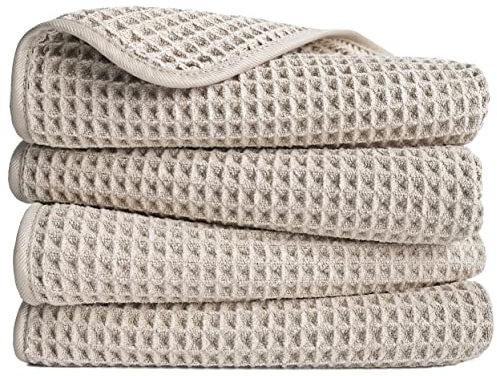 Polyte - Mikrofaserhandtuch - fusselfrei & schnelltrocknend - Waffelstruktur - Beige - 40 x 76 cm - 4 Stück