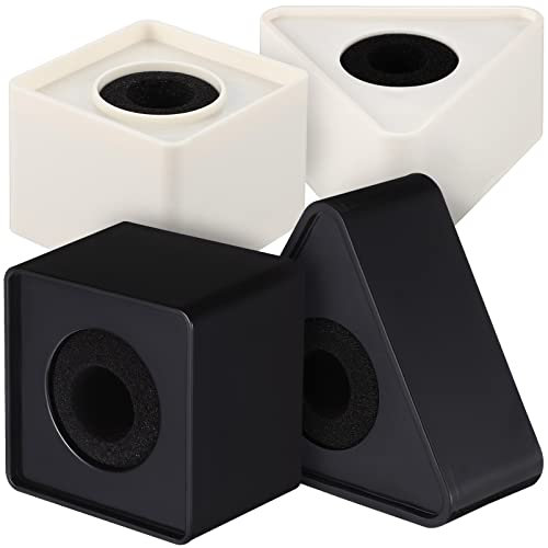 Alipis Microphone Stand 4Pcs Flag, Portable Mic Cube Logo Station, Triangular and Cube Shaped Stand for Interview Mic, Studio Mic, News Reporter Mic (Black&White) White Square