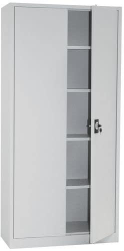 Horison Industries Tall Storage Cupboard with Doors and Shelves - Lockable Cupboard, Metal Cabinet, Broom Cabinet Cupboard - Economy Metal Office Cabinets in Light Grey - 1950x920x420mm