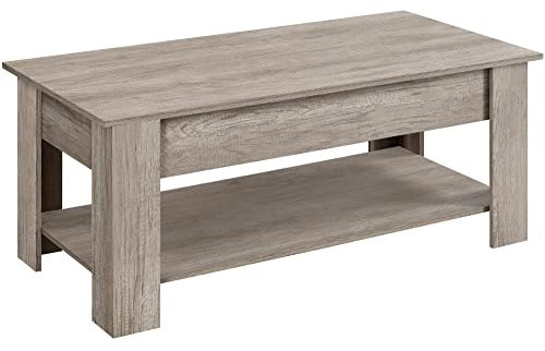 Abician Table Basse à Plateau Relevable avec Compartiment Caché et Étagère de Rangement Table de Salon Bureau Salle de Réception Plateau Réglable en Hauteur 120 × 59 × 49-62,5 cm Gris
