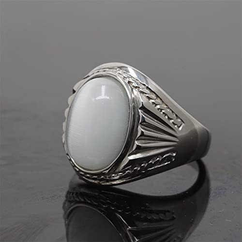 ARTQ Steinring Weißer Katzenauge-Stein-Natursteinring Bügelring Statement Modischer Punk-Stil Ringe Gedenktag Geschenke Schmuck Für Frauen Männer (Innendurchmesser: 20,7 Mm)