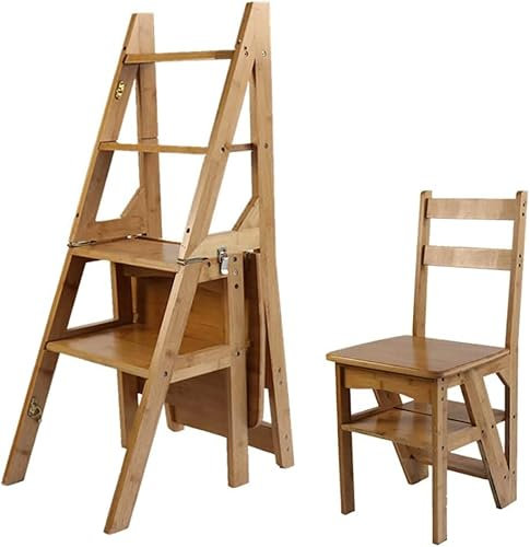 Massivholz-Tritthocker / 4-Stufen-Kletter-Hochhocker Massivholz-Dual-Use-Faltbarer Treppenstuhl/Hocker Kleine Leitern aus Holz zum Klappen von Garten- und Küchenwerkzeugen aus Holz,40