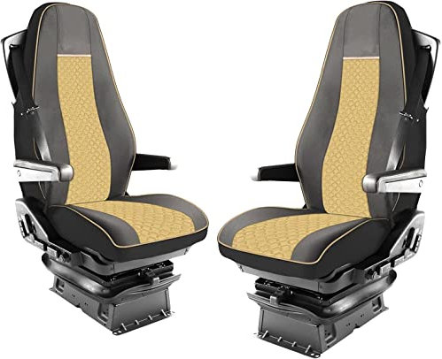 Sitzbezüge Passend Für Volvo FH Euro 6 / Schwarz Beige Sitzauflagen Schonbezüge Öko-Leder 1+1 Für LKW Passform