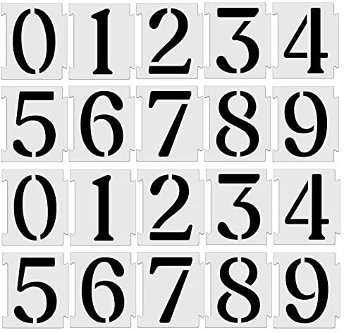 YEAJON 10,2 cm Bordstein-Schablonen-Set 0–9 Adressnummernschablonen, 20 Stück, wiederverwendbar, 14 mm, Mylar-Kunststoff, Zahlenschablonen zum Malen auf Straße, Wand, Holz, Briefkasten