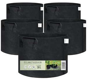 CINNEA 5 x 30 L Pflanztasche aus Filzstoff für kräftiges Wachstum, Tasche für Balkon & Kübelpflanzen Pflanzsack Stoffpflanzsack, schwarz