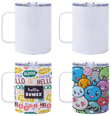 Sumex 4PCS Sublimation Stainless Steel Mug 12oz Double Wall Vacuum Camping Cup for Hot & Cold Drinks