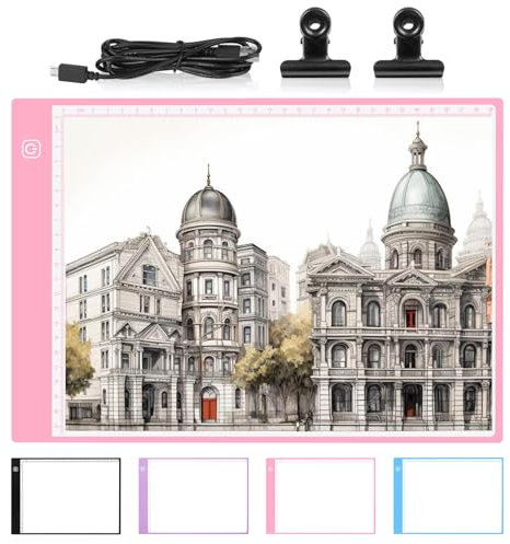 Damcyer Tablette Lumineuse A4,Table Lumineuse Dessin Portable de Ultra-Mince,Light Pad avec 3 Niveaux Luminosité Réglable à Câble USB,Tablette Lumineuse pour Rayons X,Esquisse,Dessin,Rose