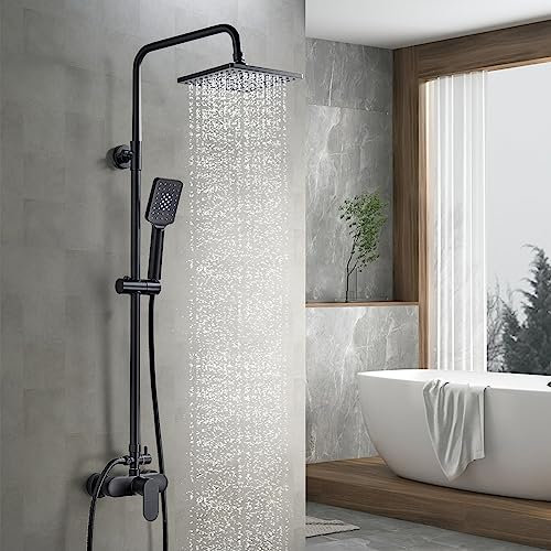 Namuoto Columna Ducha Negro, Sistema de Ducha con Ducha Fija y Teleducha, Barra Altura Ajustable, Duchas de Baño Columna para Baño Set Ducha Monomando