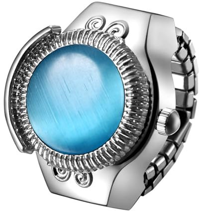 Silverora Ringuhr Fingeruhr Edelstahl elastisches: Katzenaugen Damen Analoge Quarz Uhrenring Verstellbar Stretchband Edelstahlband Ring Uhren mit Arabische Ziffern Genschenke für Frauen Hellblau