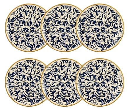 NOVASTYL - Lot 6 assiettes desserts héraclée 19cm en grès décor bleu - 2614307
