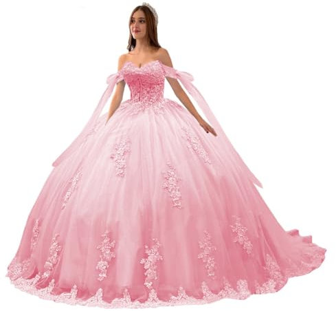 Beyonddress Off Hombro Vestido de Noche Princesa De Quinceañera con Encaje Apliques De Bola Dulce 16