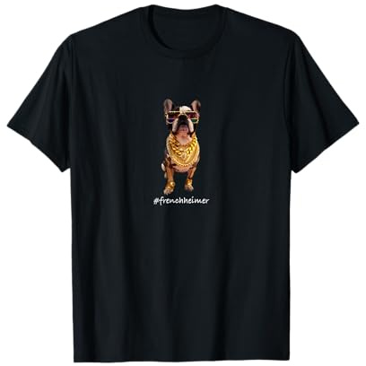 Luxuriöser Frenchie mit goldenen Ketten und schicker Sonnenbrille T-Shirt
