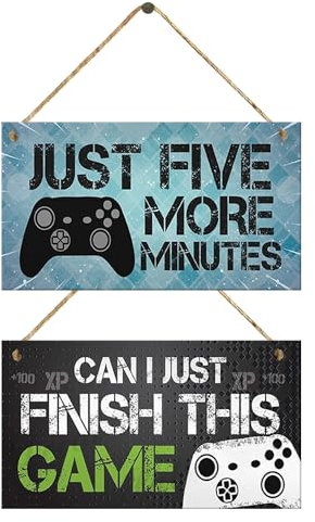 2 Pieces Wooden Door Signs for Gaming - Fun Gamer Accessories, Square Hanging Signs for Boy's Bedroom Decoration, Son's Birthday Gift