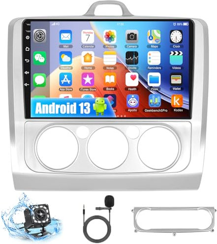 1+32G Android 13 Autoradio für Ford Focus Mk2 2004-2011 mit Navi, 9 Zoll Doppel Din Bildschirm mit Bluetooth IOS/Android Mirror Link Autoradio, WiFi, FM/RDS, Rückfahrkamera, CANBUS