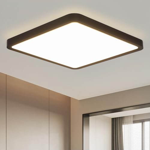 muyuua Deckenlampe LED Deckenleuchte Flach - Schlafzimmerlampe Schwarz Badezimmerlampe 23CM Deckenbeleuchtung Schlafzimmer 18W Küchenlampe Eckig Badlampe Decke Flurlampe 4000K für Bad Küche Flur