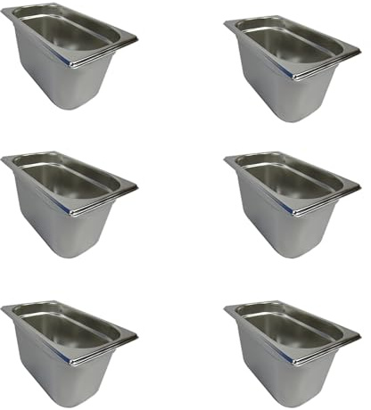 AcMax 6 Stück GN 1/4 Gastronormbehälter GN-Behälter Edelstahl 4,0 Liter Tiefe 150mm Gastronorm