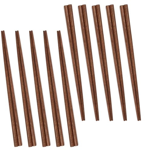 UPTALY Set di 8 utensili da cucina in legno di noce nero naturale, mestolo ispessito, spatola scanalata in legno, cucchiaio extra lungo, raschietto (10 paia di bacchette appuntite)