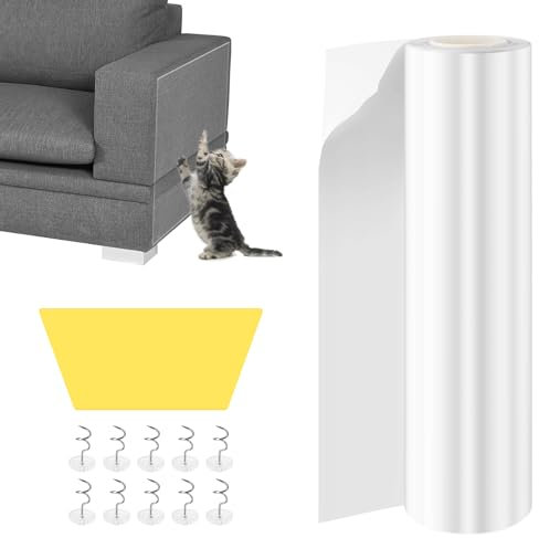 Kasanni Kratzschutz Sofa Katze (21cmx5m) Anti Kratz Folie FüR Katzen Katzen Kratzschutz Zum Schutz Von Sofas, MöBeln, TüRen Und Vor Kratzern Transparent Kratzschutz Katze Tape Kommt mit 10 Nägeln