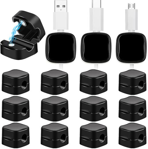 12 supporti per cavi, gestione magnetica dei cavi, organizer per cavi regolabili, supporto per cavi autoadesivo, per scrivania, comodino, cavi di ricarica, cavo audio, elettrodomestici da cucina
