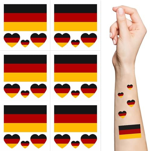 10PC Temporäre Tattoos Aufkleber Länderflagge Tattoos Deutsche Flagge Tattoo Dekoration Wasserdicht German Fußball Tattoos für 2024 Europameisterschaft Party Accessoire