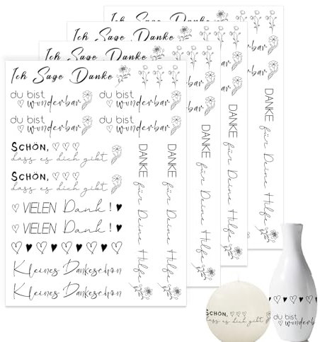 Bolosa® 4 Stück Kerzentattoos, Danke für Alles, Wasserschiebefolie, Geschenke Dankeschön, Kerzentattoos Danke, Kerzen Tattoo Danke, A5 (19cmx14cm), Dankbar B