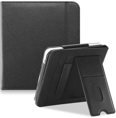 DINGGUAGUA Étui pour Kobo Libra Colour 7 2024 / Kobo Libra 2 2021, Coque Liseuse Housse de Protection avec Béquille Fente pour Carte et Dragonne Réveil/Veille Automatique,Noir