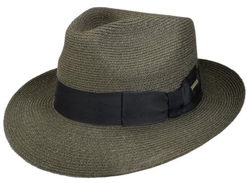 Stetson Kendrick Fedora Hanfhut Naturfarbener Bogart-Stil Nachhaltiger Hut Made in Italy Unisex Frühjahr Sommer dunkeloliv L (58-59 cm)