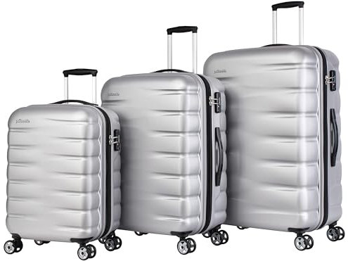 Probeetle by Eminent Koffer-Set Voyager VII Erweiterbar 3-teilig 1x Handgepäck Gr. S 1x Koffer Hartschale Größe M + L Super Leicht Anti-Kratz-Hartschale 4 Doppelrollen Silber