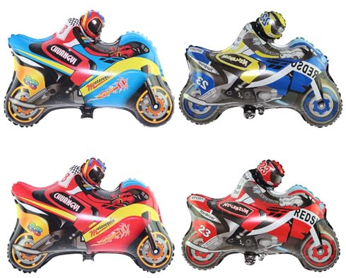 KOBOKO Motorrad Deko Luftballons, 4 Stück Geburtstag Junge Folienballons, Cars Geburtstagsdeko, Kinder Luftballons für Geburtstagsdeko Jungen, Babyparty