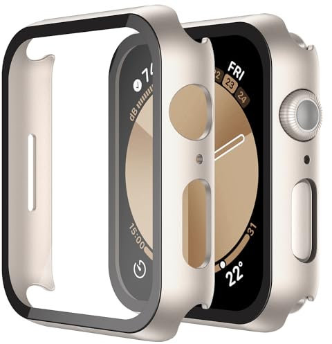 Misxi 2 Piezas Funda PC Dura con Protector Pantalla Cristal Templado para Apple Watch Series 6 SE SE2 Series 5 Series 4 40mm, Anti-Drop Resistente a Los Arañazos Carcasa para iWatch, 2 Starlight