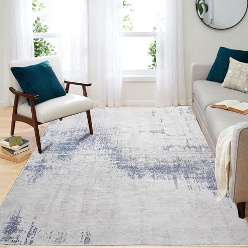 Cinknots Tappeto Moderno Morbido Tappeto Astratto Invecchiato Soggiorno Camera da Letto Tappeto Antiscivolo (Astratto Blu/Grigio/Multi, 60 x 120 cm)