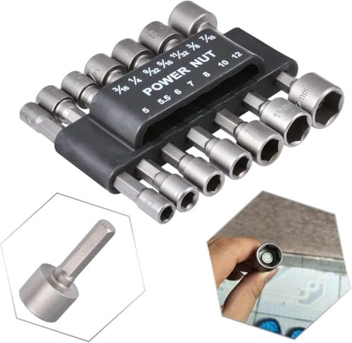 HOHXEN 14 Pcs Power Nut Driver Set, Metric/Imperial Socket Wrench Screw Driver Kit, 1/4 Inch Hexagonal Quicker Change Chuck Adapter for Hand Drill, Cordless Drill, Driver, Air Wrench, Electric Wrench