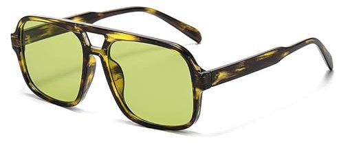 JCTAIFOO Retro Sonnenbrille für Herren Damen Klassische 70er Vintage Rechteckige Oversized Quadratisch Sonnenbrille (Hawksbill/Grün)