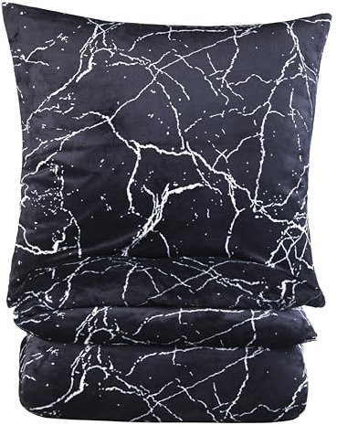 BaSaTex Winter Plüsch Cashmere Touch Bettwäsche Set Nicky Teddy Flausch Coral Fleece | 135x200 Bettbezug + 80x80 Kissenbezug | Design: Marmor