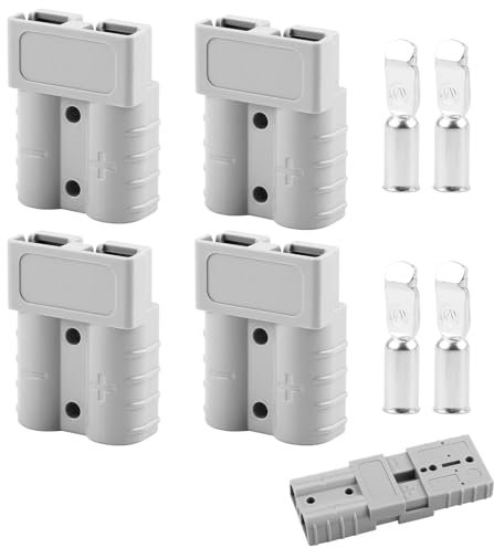4 Pezzi Connettore Batteria 50A 600V, Connettori per Batteria, Adatto per Auto, Rimorchio e Verricello, Inclusi Connettori e 8 Pin Terminali, Compatibile con Cavi da 6-10 AWG