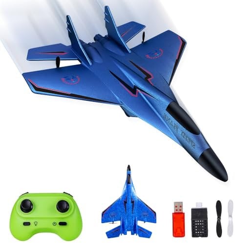 KBIBCK Remote Control Plane, RC Plane Ready to Fly, Remote Control Wireless Airplane Toy, RC Plane 2CH 2.4Ghz RC Plane with LED Lights, Remote Control Airplanes for Kids Beginners Adult (Blue)